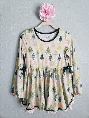 Love + Grow Green Multi Chrismas Tree Long Sleeve Tunic